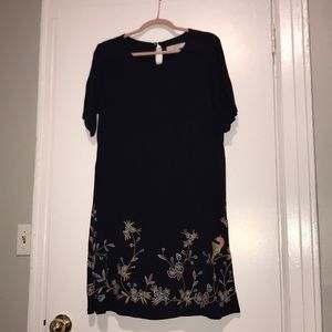 Loft Embroidered Loose Navy Dress - SZ M